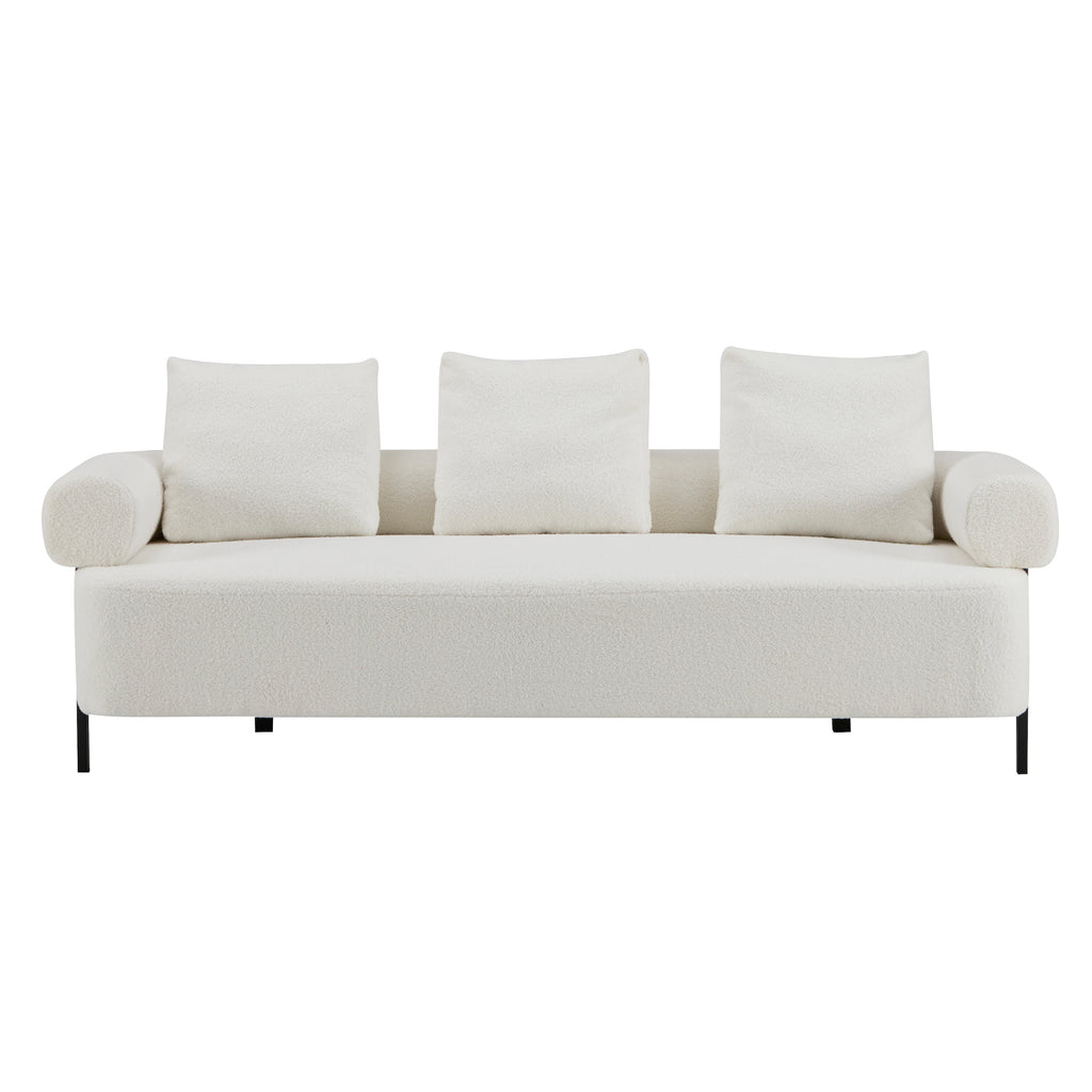 78' Modern 3-Seater Beige Upholstered Sofa, Oversized Comfy Couch with 3 Plush Pillows for Living Room, Bedroom, Apartment