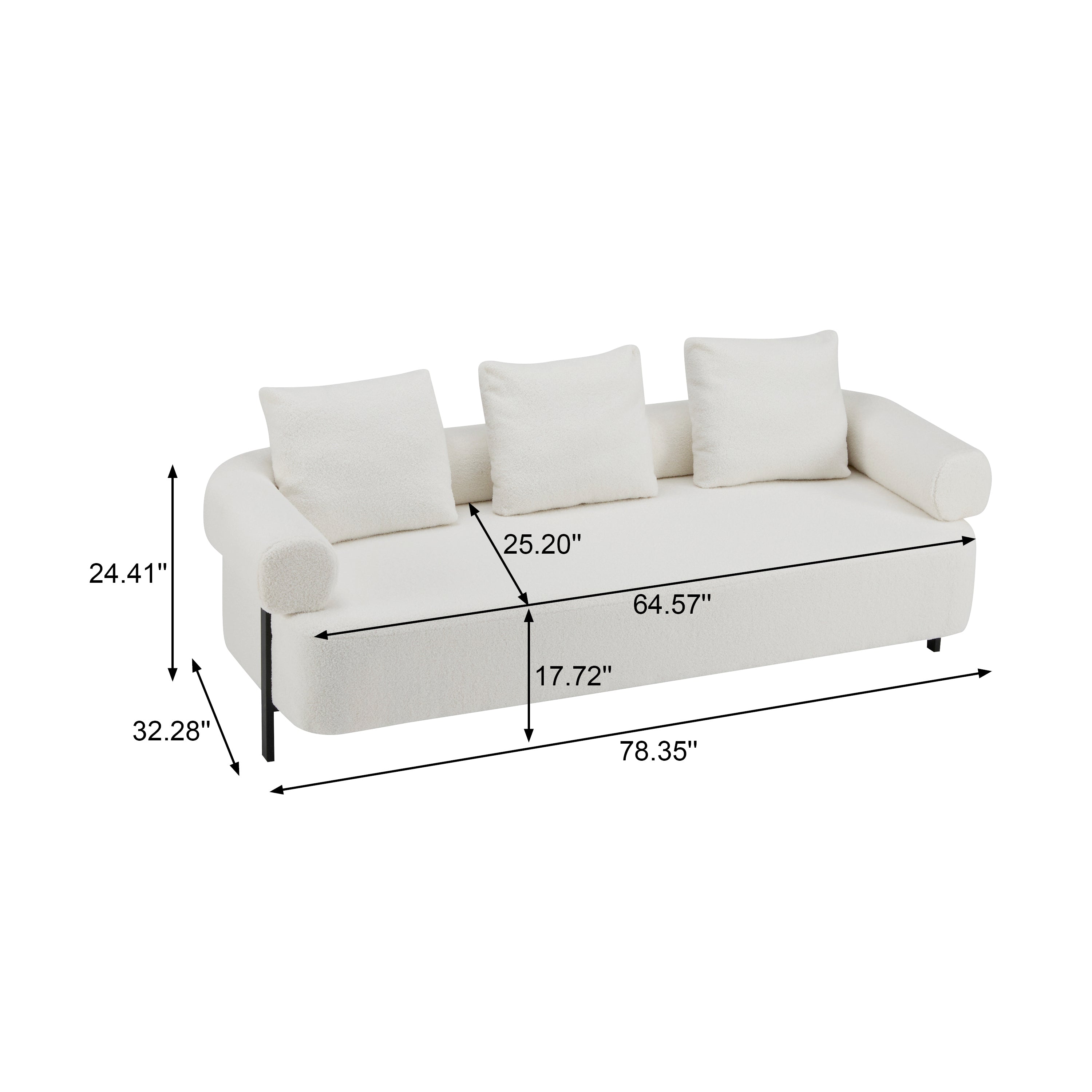 78' Modern 3-Seater Beige Upholstered Sofa, Oversized Comfy Couch with 3 Plush Pillows for Living Room, Bedroom, Apartment