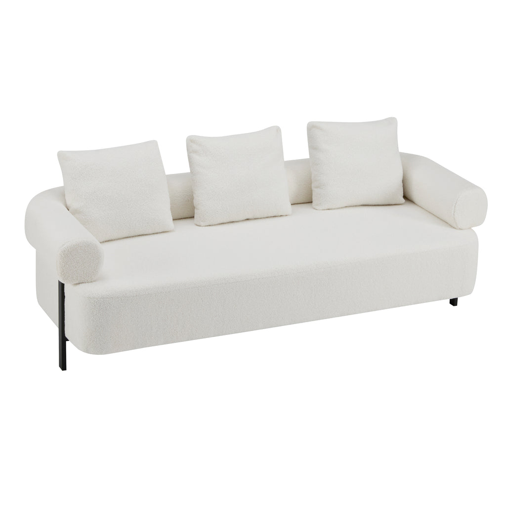 78' Modern 3-Seater Beige Upholstered Sofa, Oversized Comfy Couch with 3 Plush Pillows for Living Room, Bedroom, Apartment
