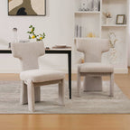 Modern Beige Chenille Dining Chair Set of 2 with Rubberwood Legs, Armless Curved Back Accent Chairs for Living Room Bedroom Restaurant Cafes Dining Room Reception, 22.05' Wide Dining Chair