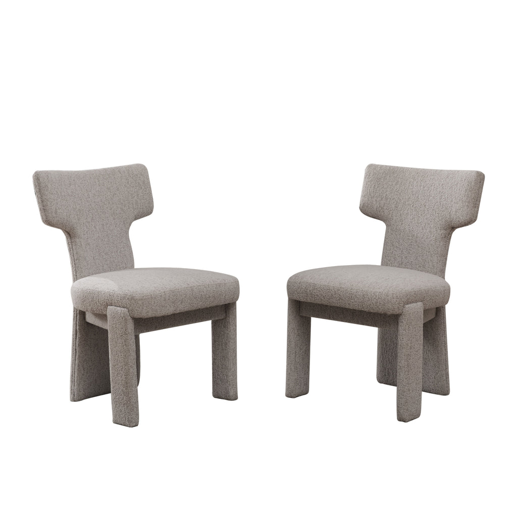 Modern Beige Chenille Dining Chair Set of 2 with Rubberwood Legs, Armless Curved Back Accent Chairs for Living Room Bedroom Restaurant Cafes Dining Room Reception, 22.05' Wide Dining Chair