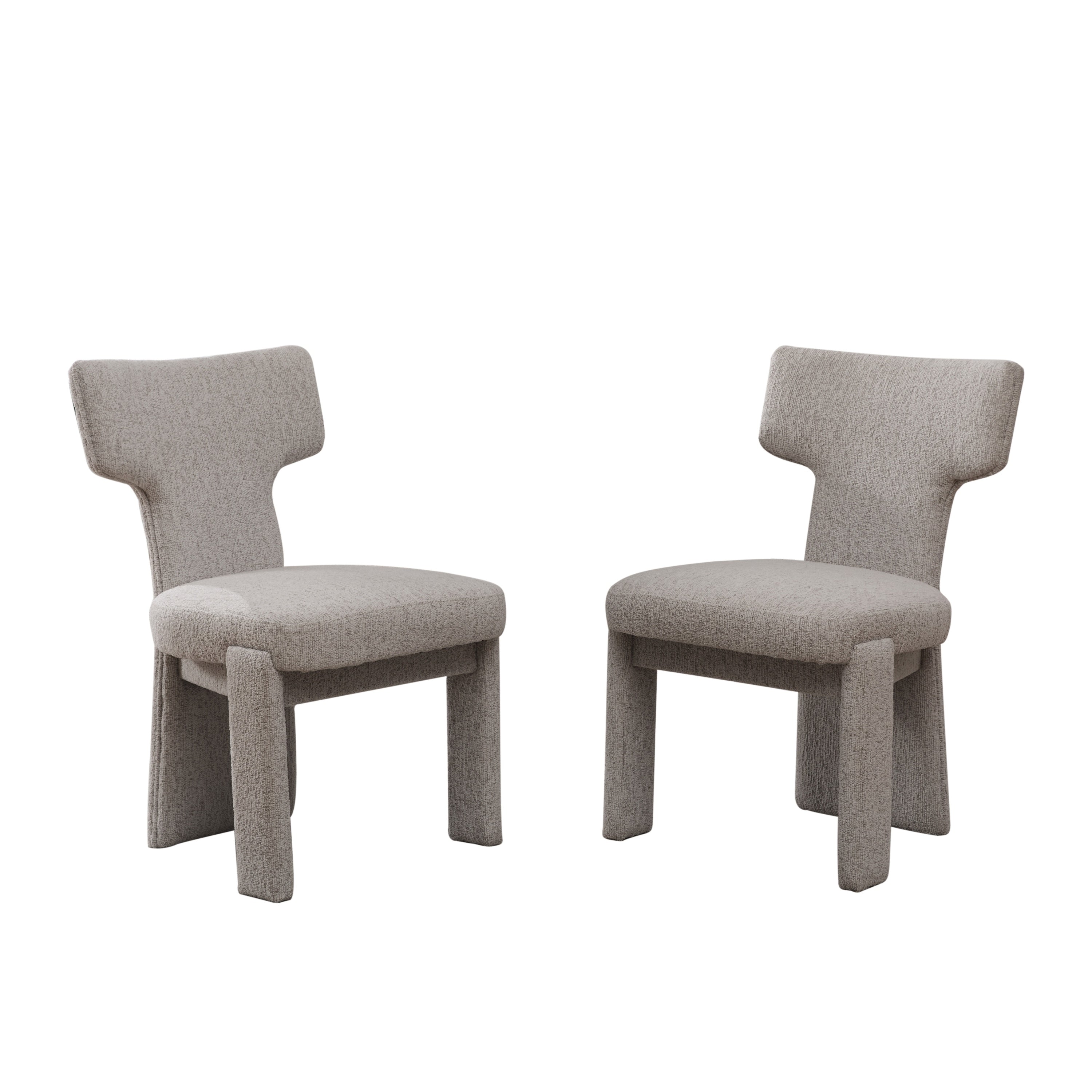 Modern Beige Chenille Dining Chair Set of 2 with Rubberwood Legs, Armless Curved Back Accent Chairs for Living Room Bedroom Restaurant Cafes Dining Room Reception, 22.05' Wide Dining Chair