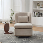 25.2 'Wide Modern Chenille Cushioned Armless Metal Base 360° Swivel Chair with Pillow, Suitable for Living Room, Family Room, Bedroom, Lounge Area, Office. Beige