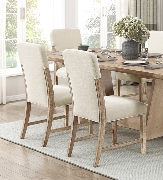 Modern Comfortable Dining Side Chairs Set of 2pc Plush Beige Chenille Upholstered Seat and Back Wooden Furniture