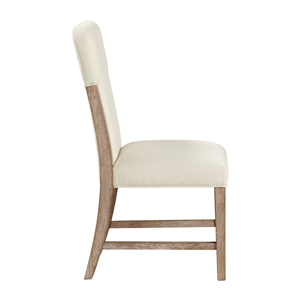 Modern Comfortable Dining Side Chairs Set of 2pc Plush Beige Chenille Upholstered Seat and Back Wooden Furniture