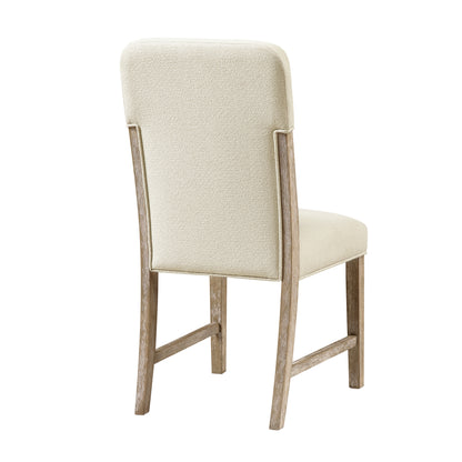 Modern Comfortable Dining Side Chairs Set of 2pc Plush Beige Chenille Upholstered Seat and Back Wooden Furniture