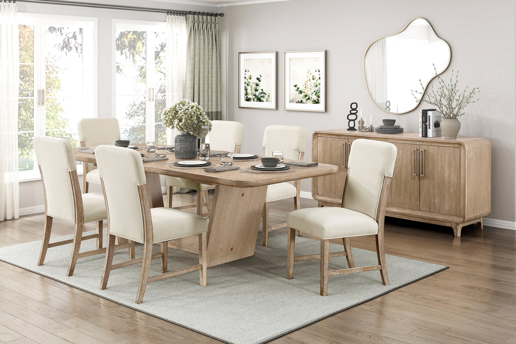 Modern Comfortable Dining Side Chairs Set of 2pc Plush Beige Chenille Upholstered Seat and Back Wooden Furniture