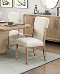 Modern Comfortable Dining Side Chairs Set of 2pc Plush Beige Chenille Upholstered Seat and Back Wooden Furniture