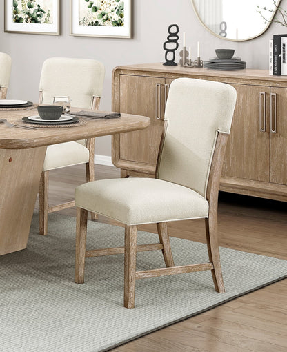 Modern Comfortable Dining Side Chairs Set of 2pc Plush Beige Chenille Upholstered Seat and Back Wooden Furniture