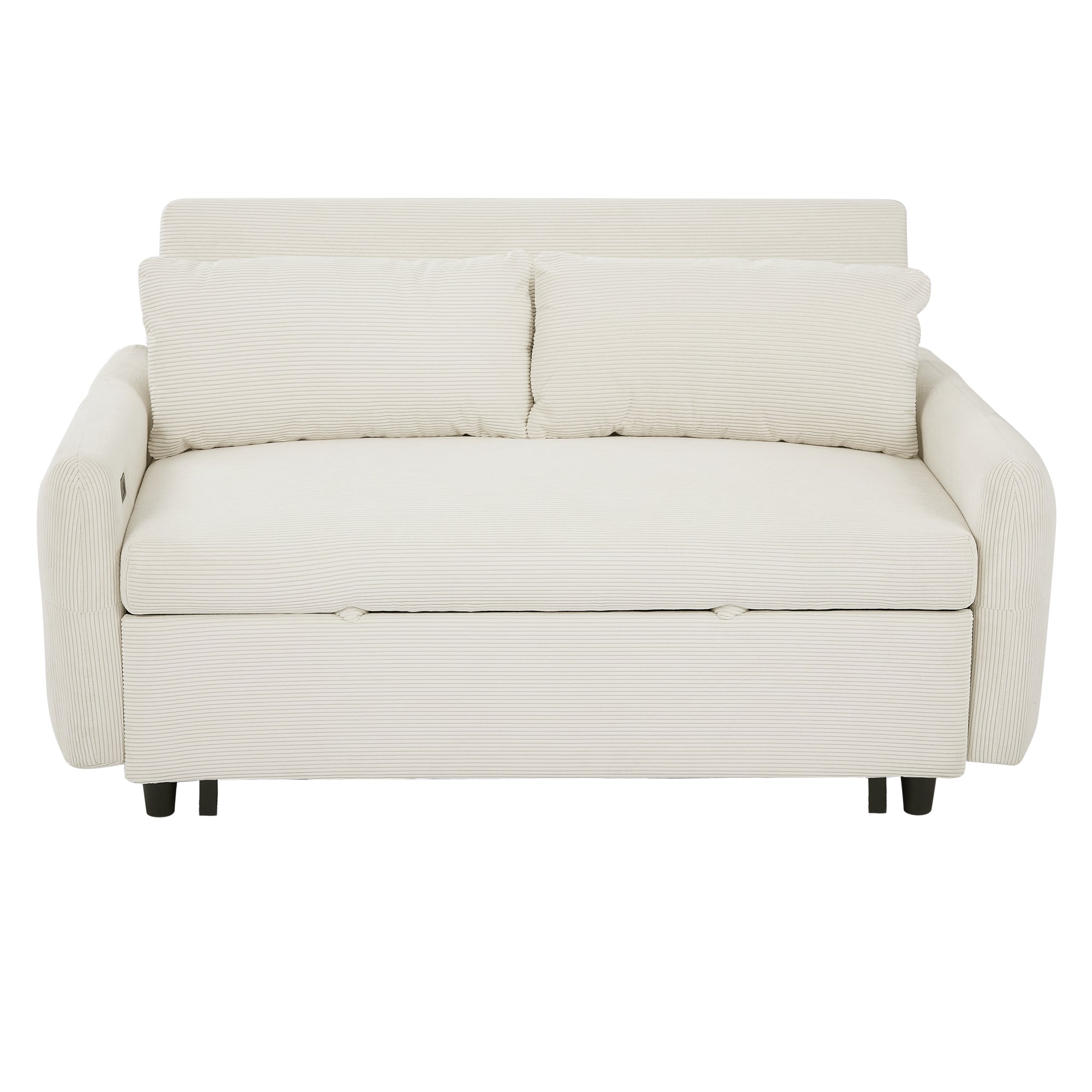 57.48 Pull-out Sofa Bed Convertible Couch 2 Seat Loveseat Sofa Modern Sleeper Sofa with Two Throw Pillows and USB Ports for Living Room, Beige(Old Sku:WF317760AAA)