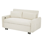 57.48 Pull-out Sofa Bed Convertible Couch 2 Seat Loveseat Sofa Modern Sleeper Sofa with Two Throw Pillows and USB Ports for Living Room, Beige(Old Sku:WF317760AAA)