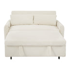 57.48 Pull-out Sofa Bed Convertible Couch 2 Seat Loveseat Sofa Modern Sleeper Sofa with Two Throw Pillows and USB Ports for Living Room, Beige(Old Sku:WF317760AAA)