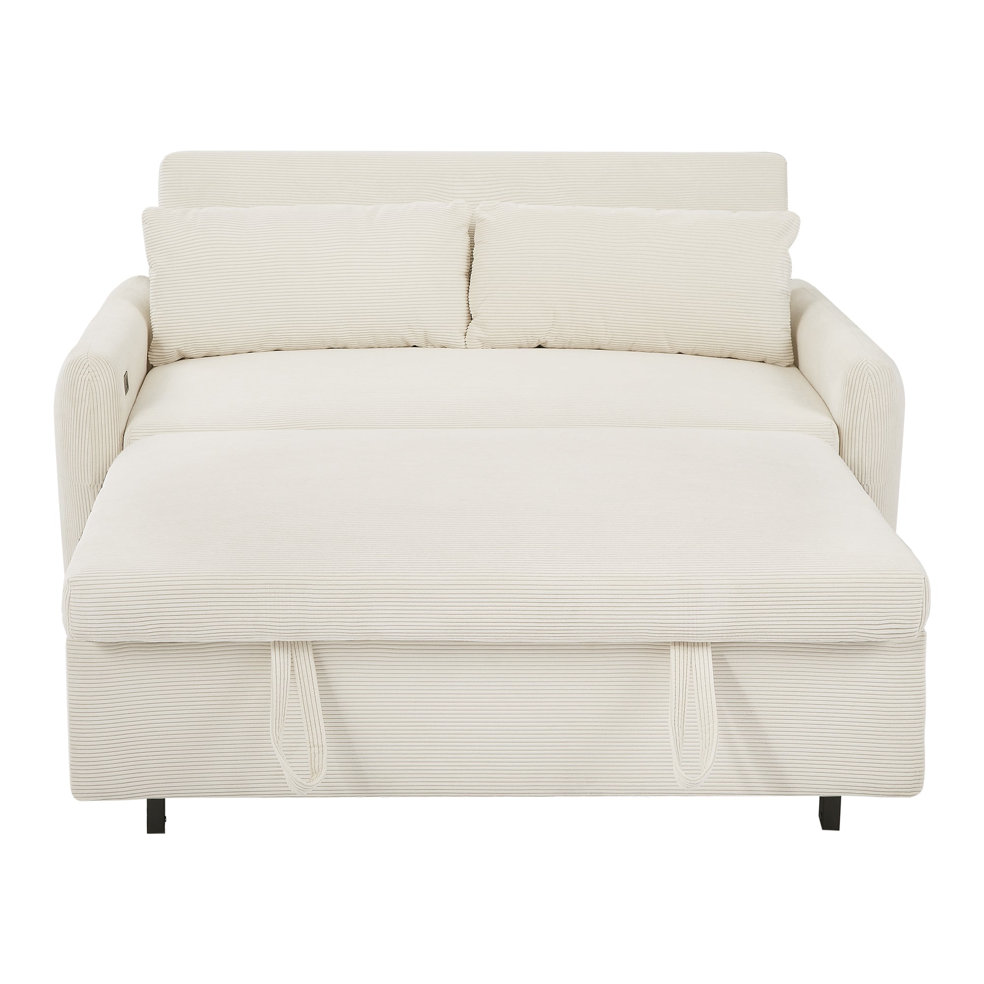 57.48 Pull-out Sofa Bed Convertible Couch 2 Seat Loveseat Sofa Modern Sleeper Sofa with Two Throw Pillows and USB Ports for Living Room, Beige(Old Sku:WF317760AAA)