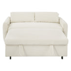 57.48 Pull-out Sofa Bed Convertible Couch 2 Seat Loveseat Sofa Modern Sleeper Sofa with Two Throw Pillows and USB Ports for Living Room, Beige(Old Sku:WF317760AAA)