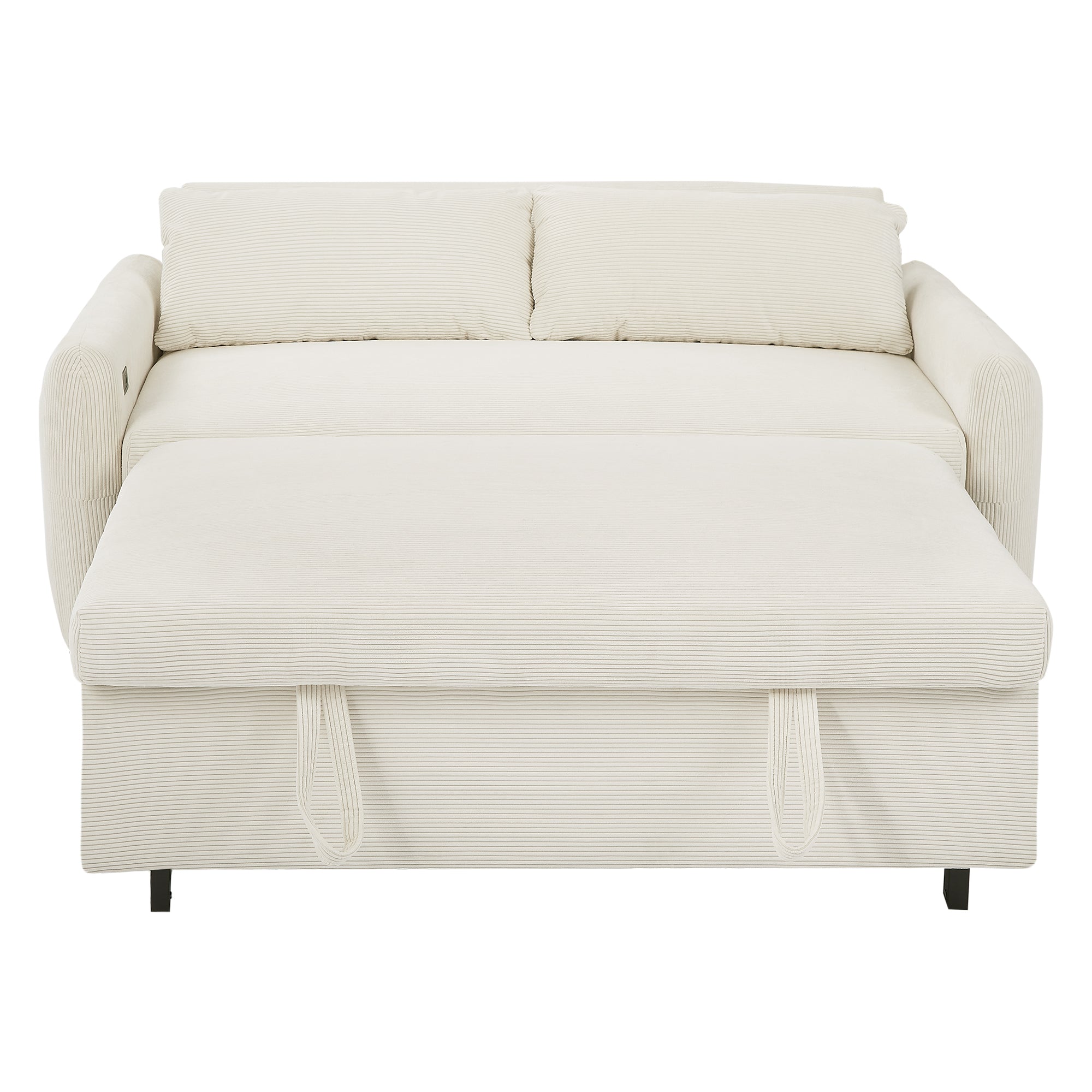 57.48 Pull-out Sofa Bed Convertible Couch 2 Seat Loveseat Sofa Modern Sleeper Sofa with Two Throw Pillows and USB Ports for Living Room, Beige(Old Sku:WF317760AAA)