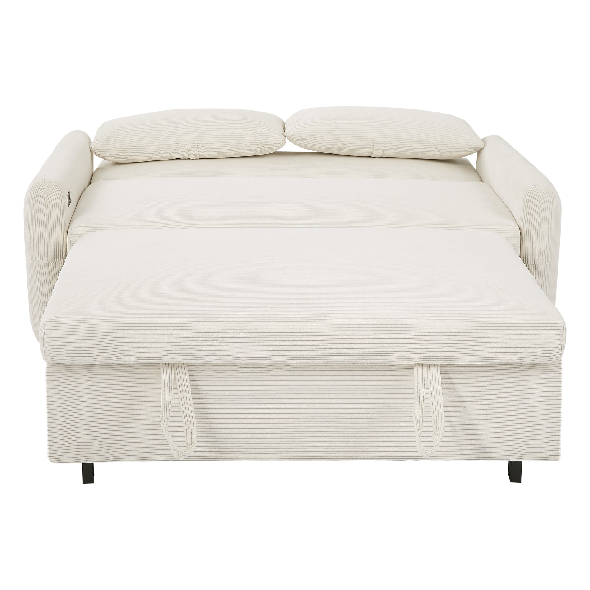 57.48 Pull-out Sofa Bed Convertible Couch 2 Seat Loveseat Sofa Modern Sleeper Sofa with Two Throw Pillows and USB Ports for Living Room, Beige(Old Sku:WF317760AAA)