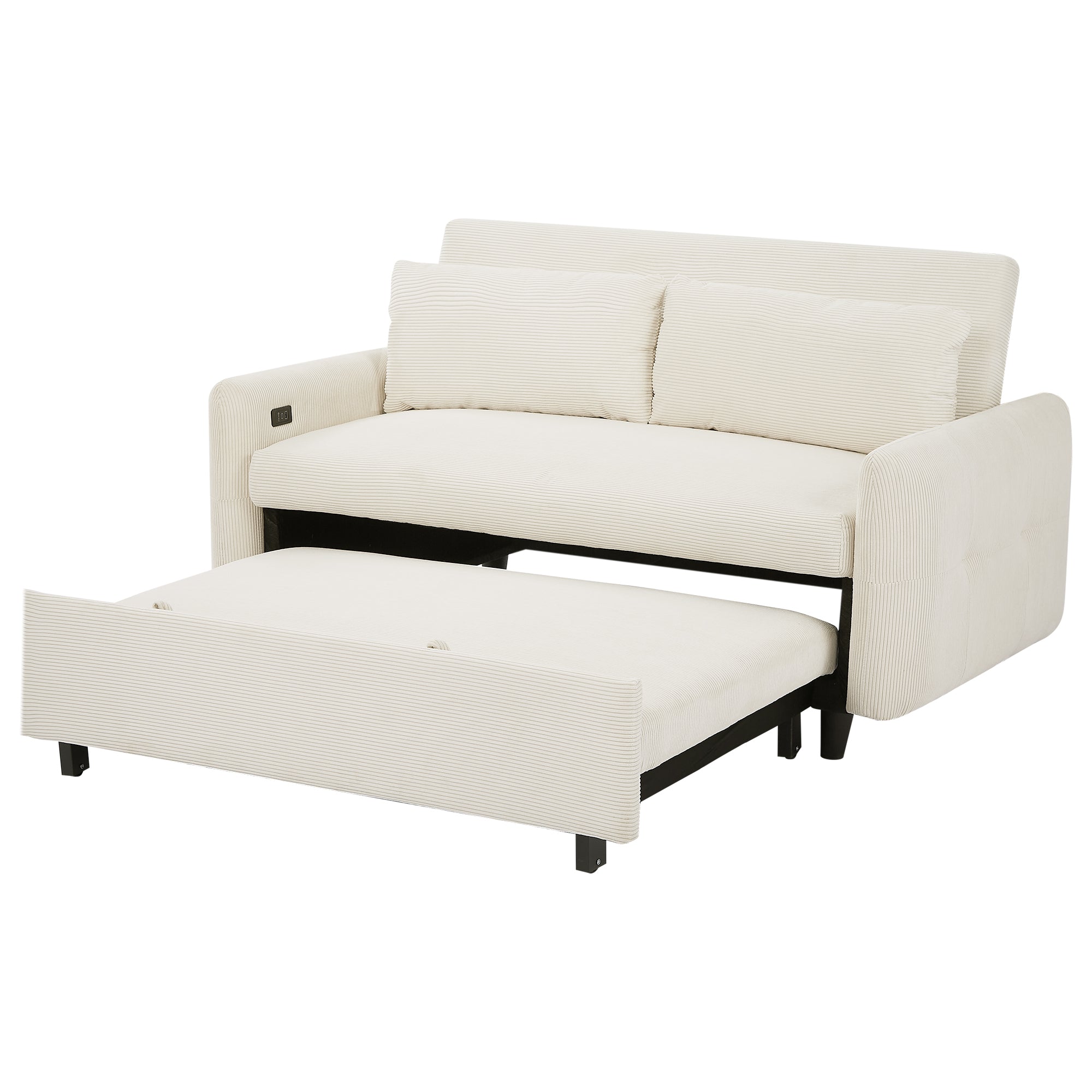 57.48 Pull-out Sofa Bed Convertible Couch 2 Seat Loveseat Sofa Modern Sleeper Sofa with Two Throw Pillows and USB Ports for Living Room, Beige(Old Sku:WF317760AAA)