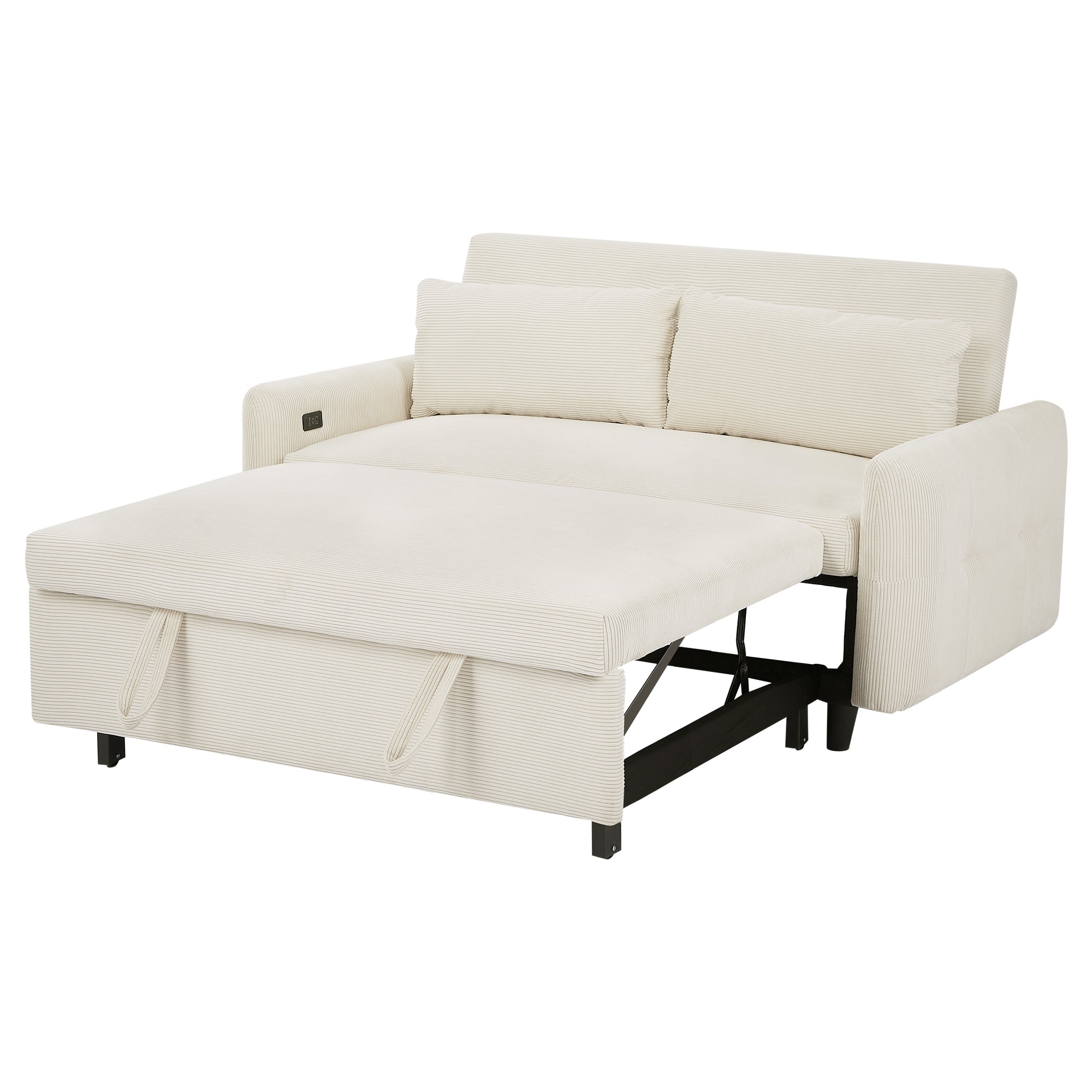 57.48 Pull-out Sofa Bed Convertible Couch 2 Seat Loveseat Sofa Modern Sleeper Sofa with Two Throw Pillows and USB Ports for Living Room, Beige(Old Sku:WF317760AAA)