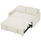 57.48 Pull-out Sofa Bed Convertible Couch 2 Seat Loveseat Sofa Modern Sleeper Sofa with Two Throw Pillows and USB Ports for Living Room, Beige(Old Sku:WF317760AAA)
