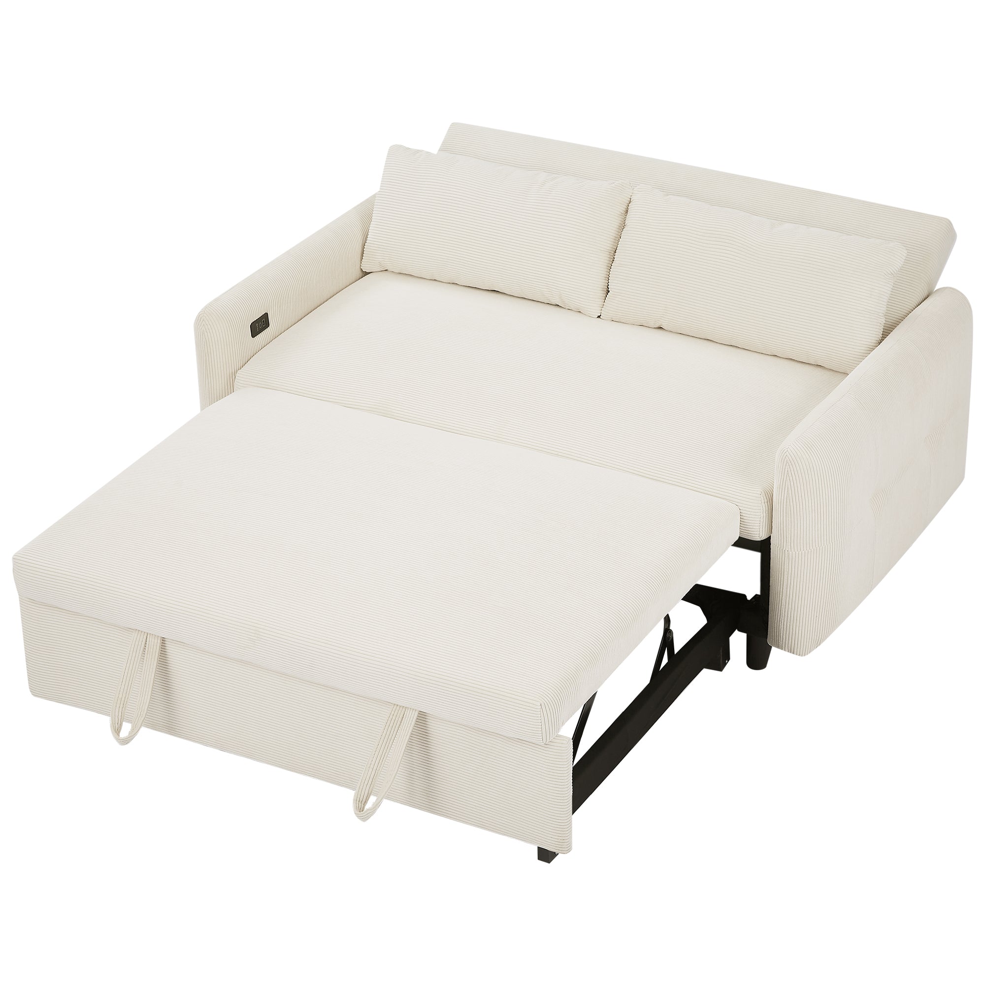 57.48 Pull-out Sofa Bed Convertible Couch 2 Seat Loveseat Sofa Modern Sleeper Sofa with Two Throw Pillows and USB Ports for Living Room, Beige(Old Sku:WF317760AAA)
