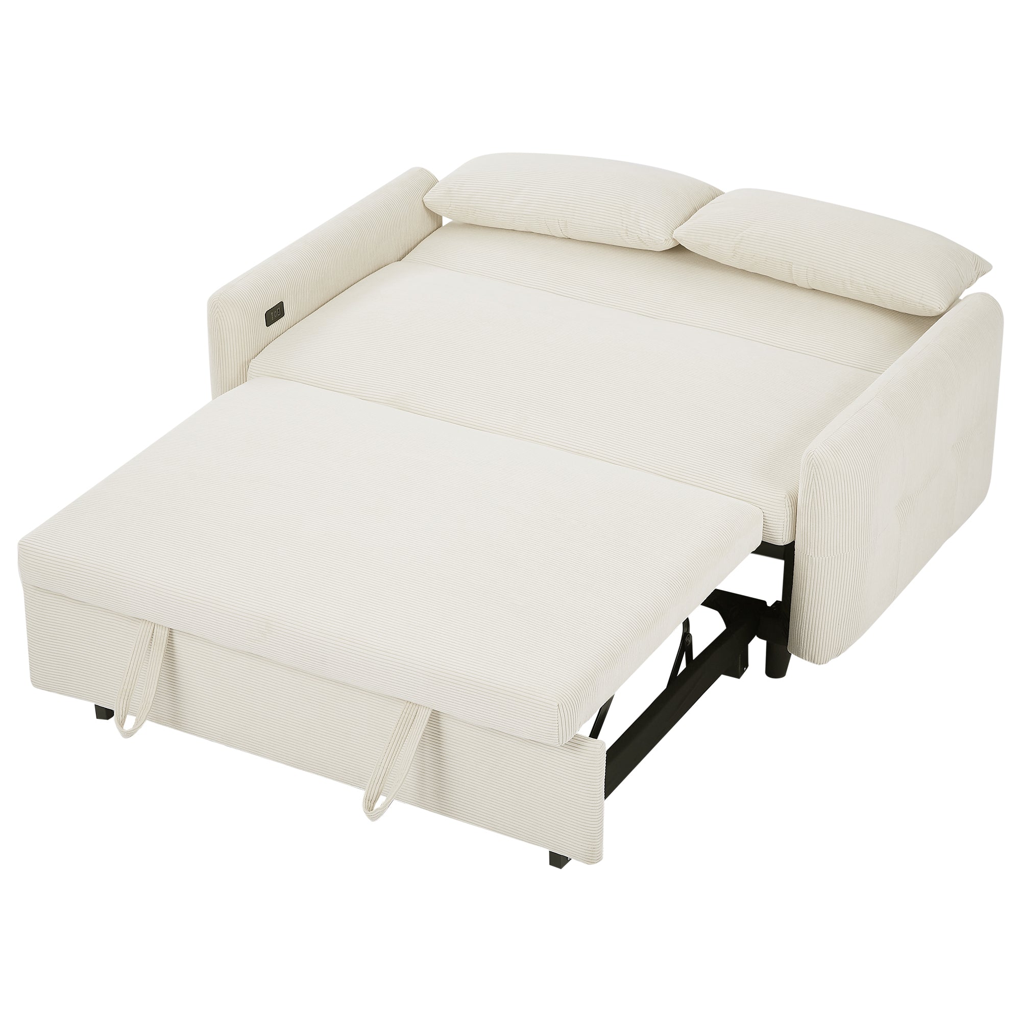 57.48 Pull-out Sofa Bed Convertible Couch 2 Seat Loveseat Sofa Modern Sleeper Sofa with Two Throw Pillows and USB Ports for Living Room, Beige(Old Sku:WF317760AAA)