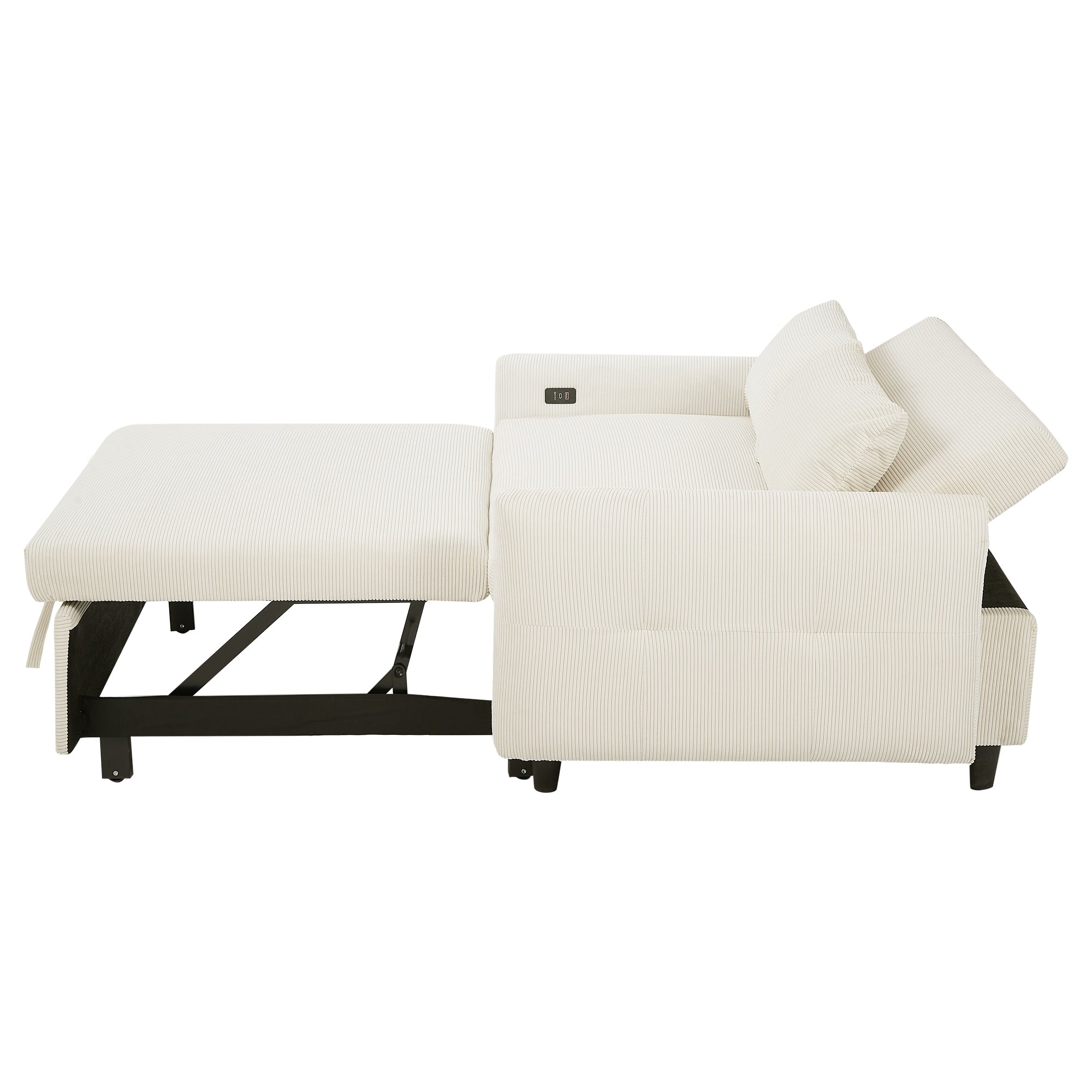 57.48 Pull-out Sofa Bed Convertible Couch 2 Seat Loveseat Sofa Modern Sleeper Sofa with Two Throw Pillows and USB Ports for Living Room, Beige(Old Sku:WF317760AAA)