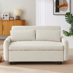 57.48 Pull-out Sofa Bed Convertible Couch 2 Seat Loveseat Sofa Modern Sleeper Sofa with Two Throw Pillows and USB Ports for Living Room, Beige(Old Sku:WF317760AAA)