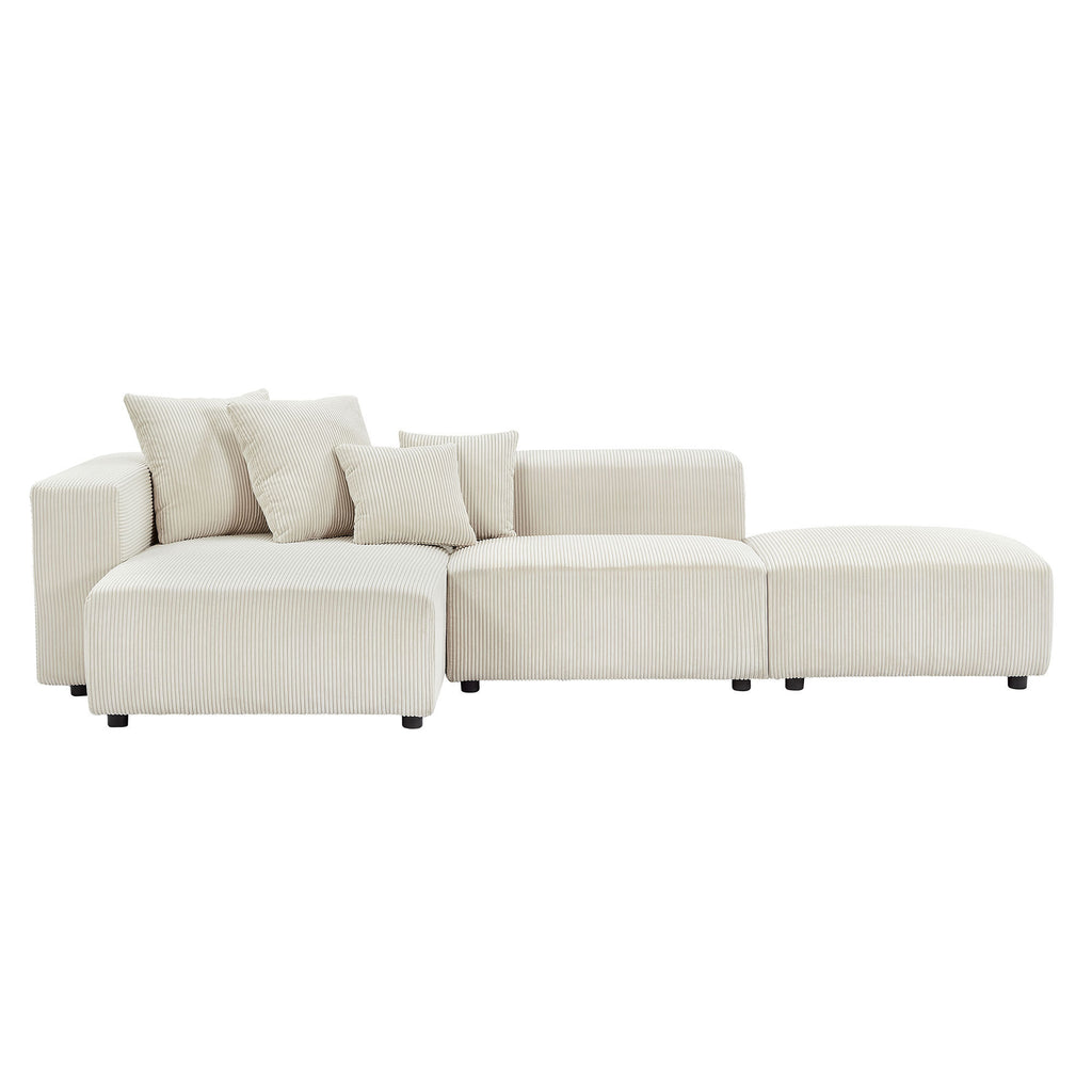 Soft Corduroy Sectional Modular Sofa Set, Small L-Shaped Chaise Couch for Living Room, Apartment, Office, Beige - Groovy Boardz