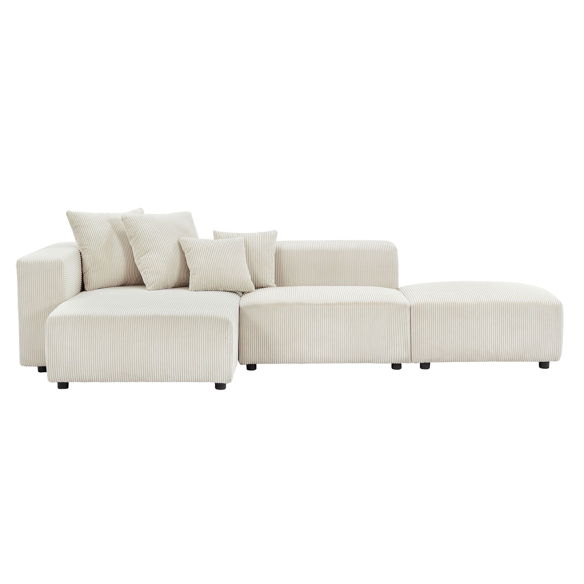 Soft Corduroy Sectional Modular Sofa Set, Small L-Shaped Chaise Couch for Living Room, Apartment, Office, Beige - Groovy Boardz