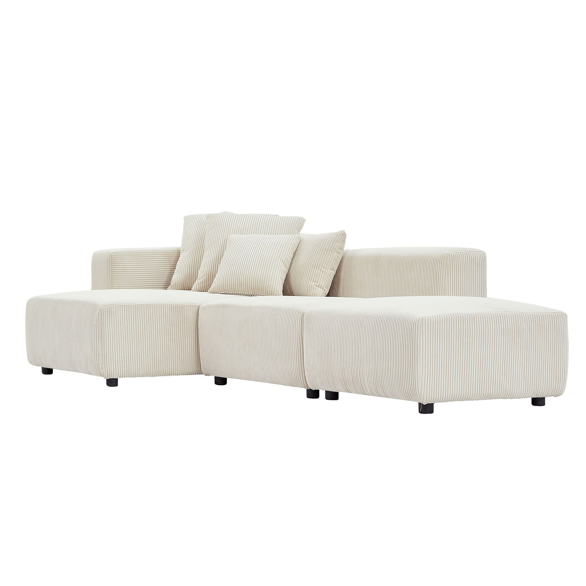 Soft Corduroy Sectional Modular Sofa Set, Small L-Shaped Chaise Couch for Living Room, Apartment, Office, Beige - Groovy Boardz