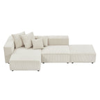 Soft Corduroy Sectional Modular Sofa Set, Small L-Shaped Chaise Couch for Living Room, Apartment, Office, Beige - Groovy Boardz
