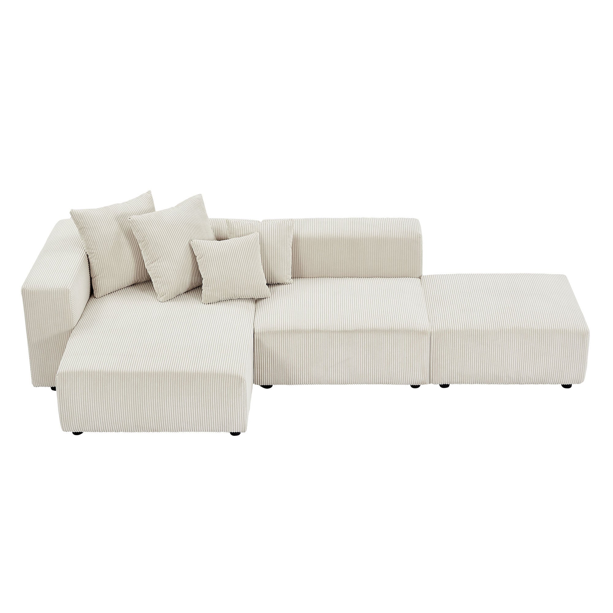 Soft Corduroy Sectional Modular Sofa Set, Small L-Shaped Chaise Couch for Living Room, Apartment, Office, Beige - Groovy Boardz