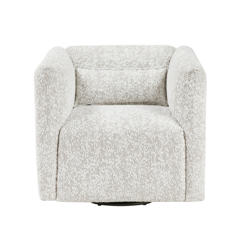 Modern Living Room Swivel Chair Beige Jacquard Fabric Upholstery Pillow Comfort Plywood Furniture 1pc