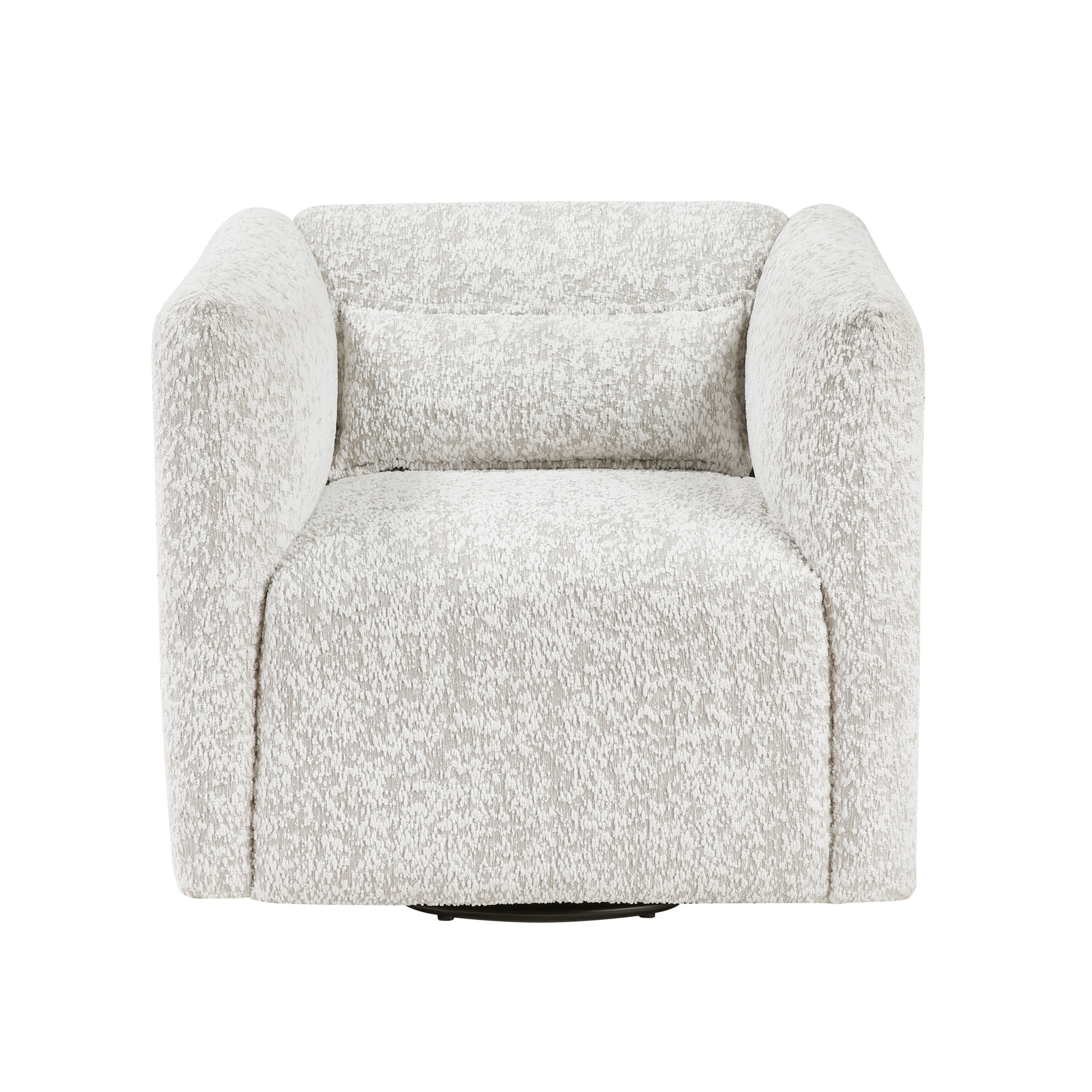 Modern Living Room Swivel Chair Beige Jacquard Fabric Upholstery Pillow Comfort Plywood Furniture 1pc