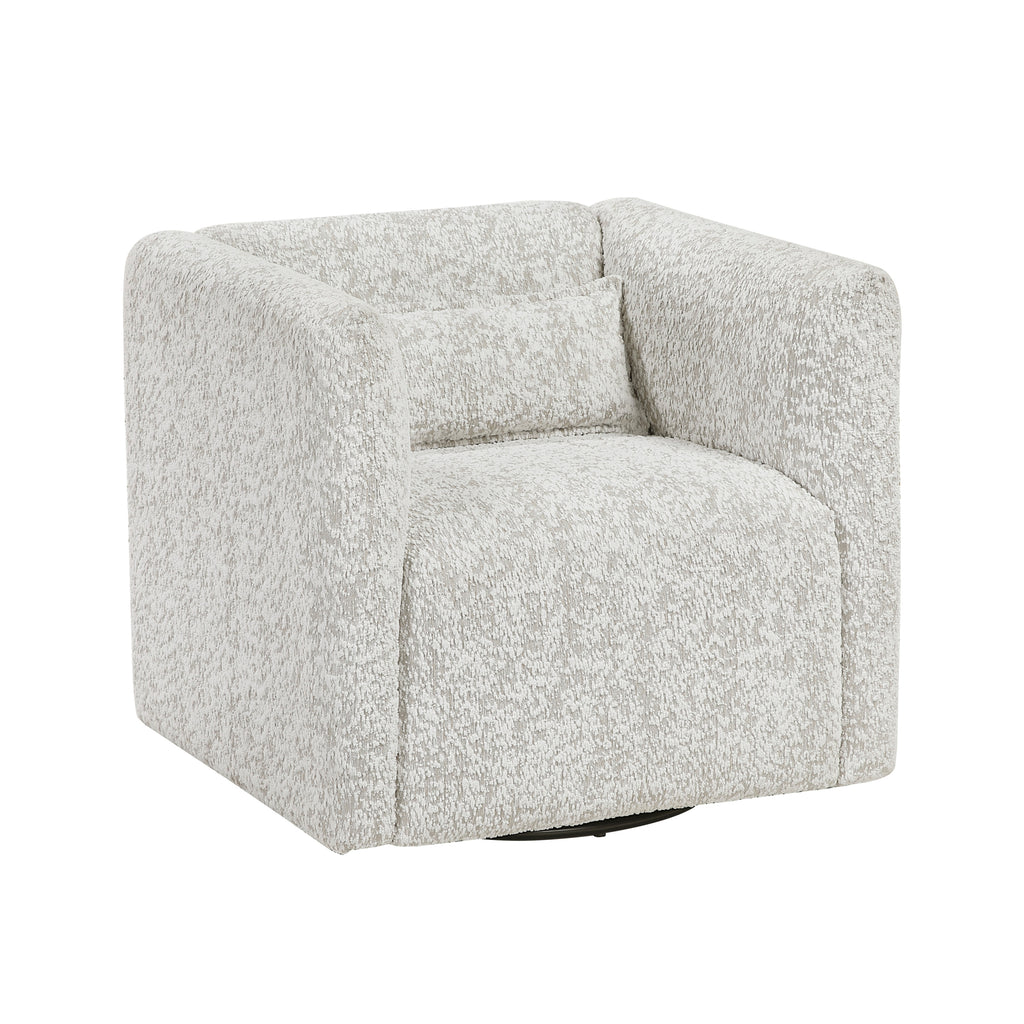 Modern Living Room Swivel Chair Beige Jacquard Fabric Upholstery Pillow Comfort Plywood Furniture 1pc