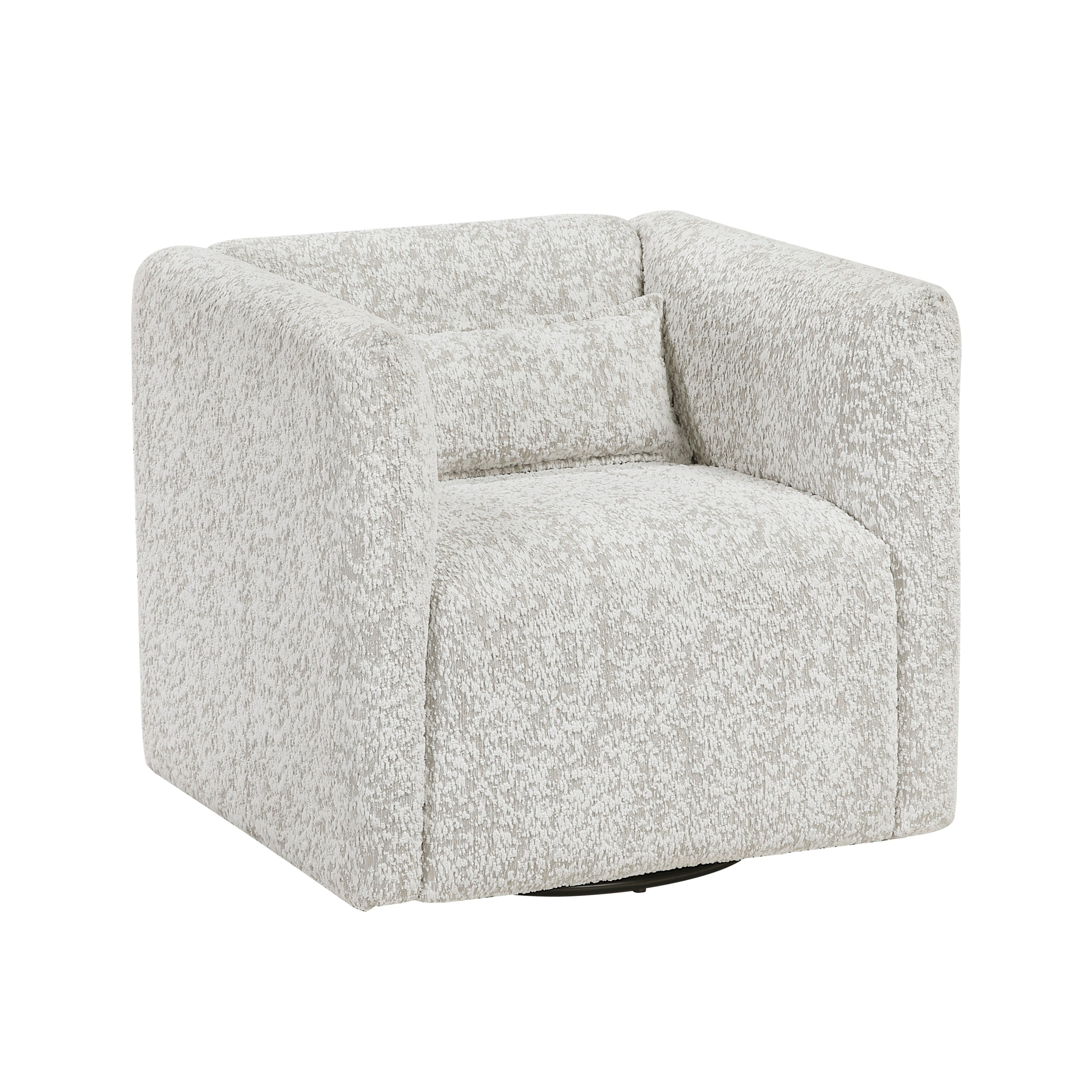 Modern Living Room Swivel Chair Beige Jacquard Fabric Upholstery Pillow Comfort Plywood Furniture 1pc
