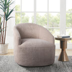 Modern Upholstered 360 Degree Swivel Chair Beige Faux Boucle Fabric Solid Wood Frame Accent Chair