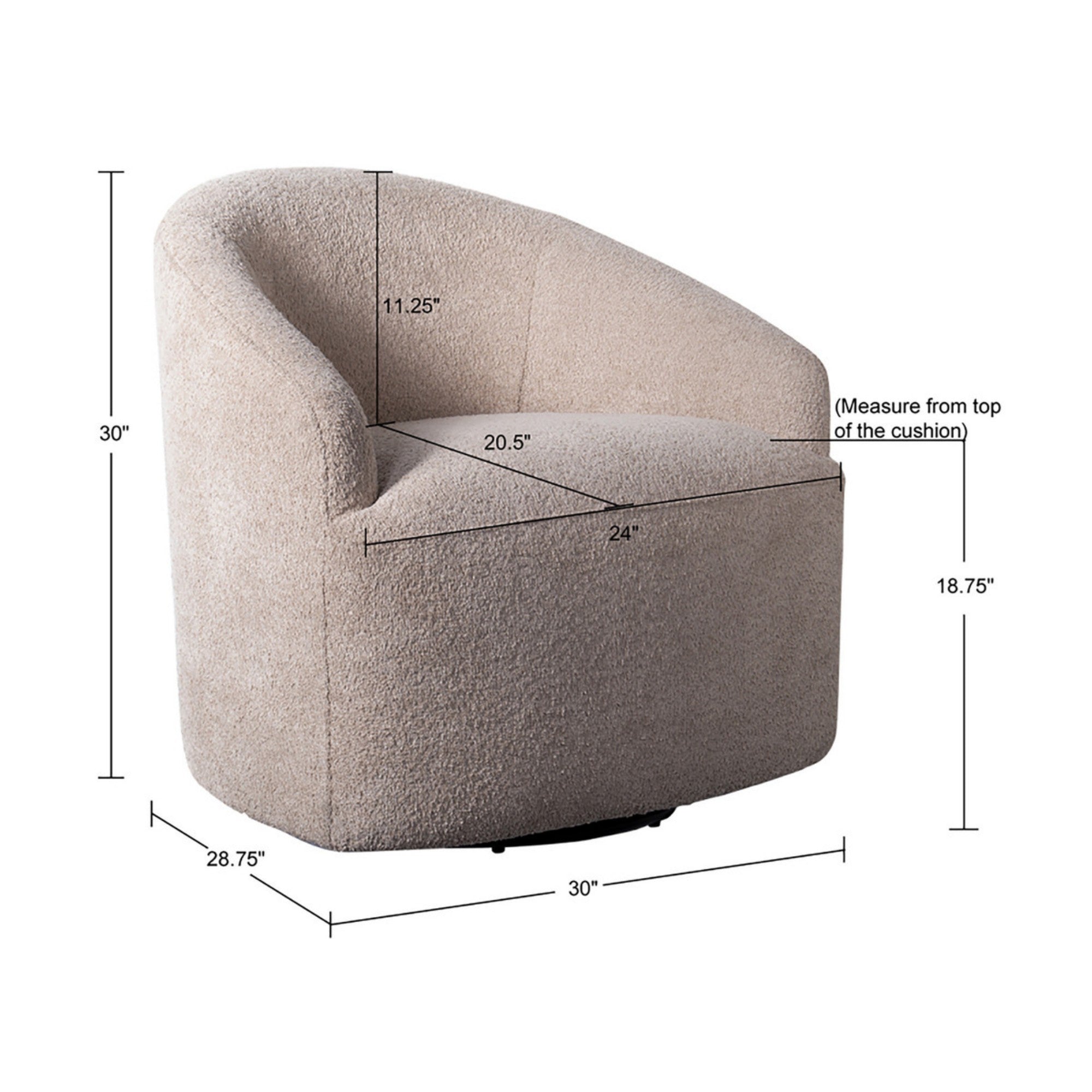 Modern Upholstered 360 Degree Swivel Chair Beige Faux Boucle Fabric Solid Wood Frame Accent Chair