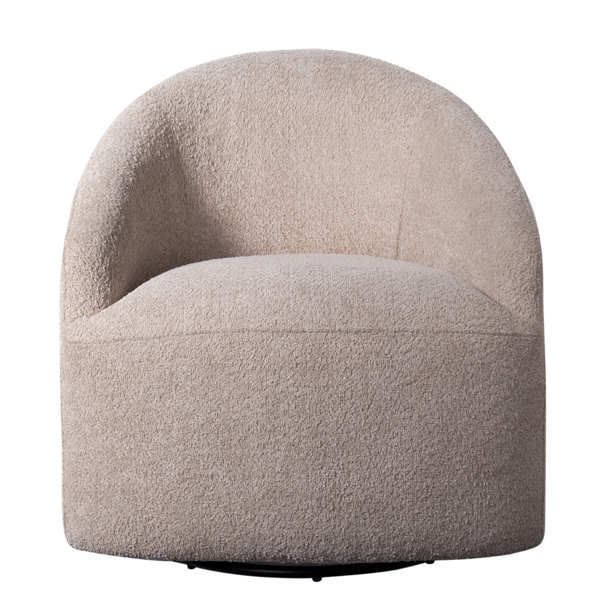 Modern Upholstered 360 Degree Swivel Chair Beige Faux Boucle Fabric Solid Wood Frame Accent Chair