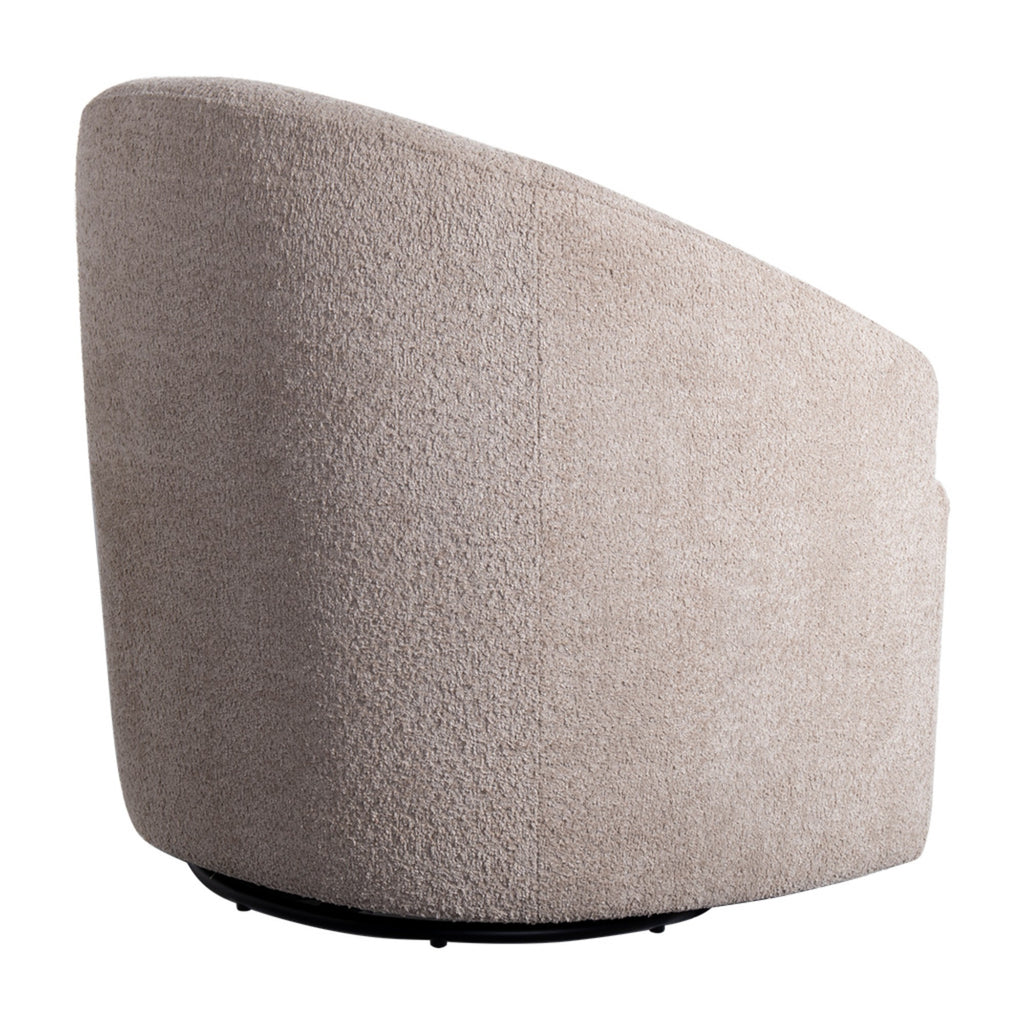 Modern Upholstered 360 Degree Swivel Chair Beige Faux Boucle Fabric Solid Wood Frame Accent Chair