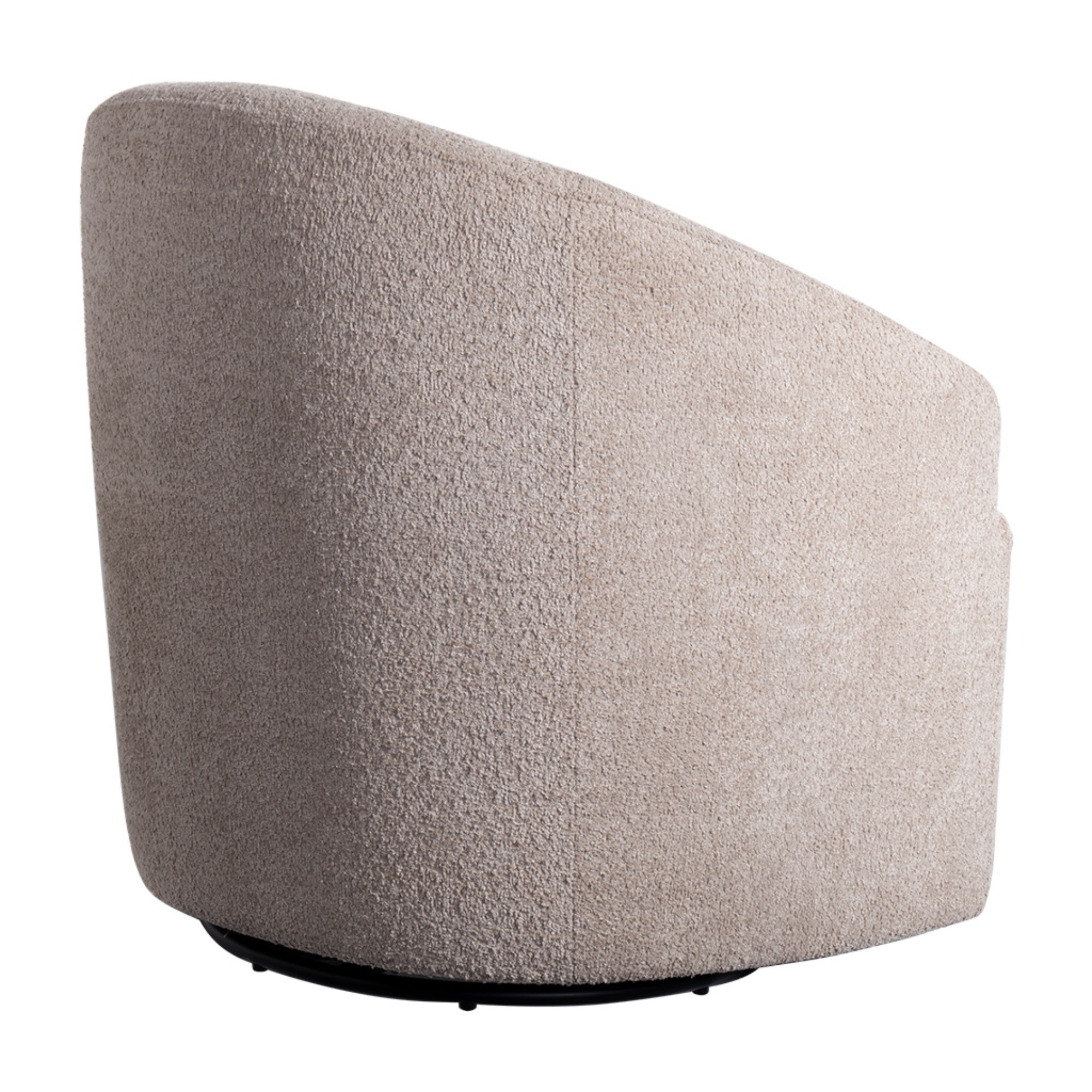 Modern Upholstered 360 Degree Swivel Chair Beige Faux Boucle Fabric Solid Wood Frame Accent Chair