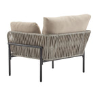 36' Beige Iron Lounge Chair with Rope Weave Design and Plush Cushions, Perfect for Indoor and Outdoor Relaxation