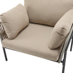 36' Beige Iron Lounge Chair with Rope Weave Design and Plush Cushions, Perfect for Indoor and Outdoor Relaxation