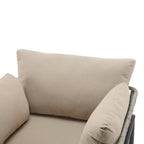 36' Beige Iron Lounge Chair with Rope Weave Design and Plush Cushions, Perfect for Indoor and Outdoor Relaxation