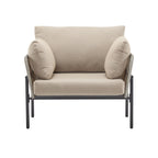 36' Beige Iron Lounge Chair with Rope Weave Design and Plush Cushions, Perfect for Indoor and Outdoor Relaxation