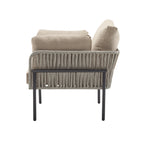36' Beige Iron Lounge Chair with Rope Weave Design and Plush Cushions, Perfect for Indoor and Outdoor Relaxation