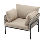 [Set of 2] 36' Beige Iron Lounge Chair with Rope Weave Design and Plush Cushions, Perfect for Indoor and Outdoor Relaxation
