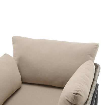 [Set of 2] 36' Beige Iron Lounge Chair with Rope Weave Design and Plush Cushions, Perfect for Indoor and Outdoor Relaxation