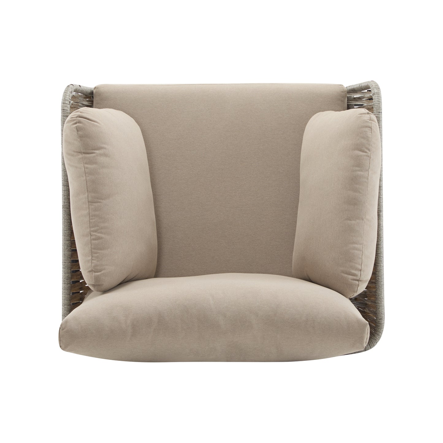 [Set of 2] 36' Beige Iron Lounge Chair with Rope Weave Design and Plush Cushions, Perfect for Indoor and Outdoor Relaxation