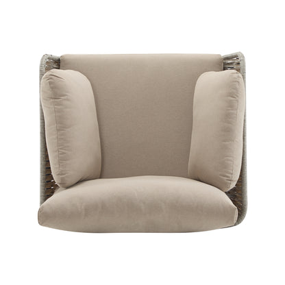 [Set of 2] 36' Beige Iron Lounge Chair with Rope Weave Design and Plush Cushions, Perfect for Indoor and Outdoor Relaxation